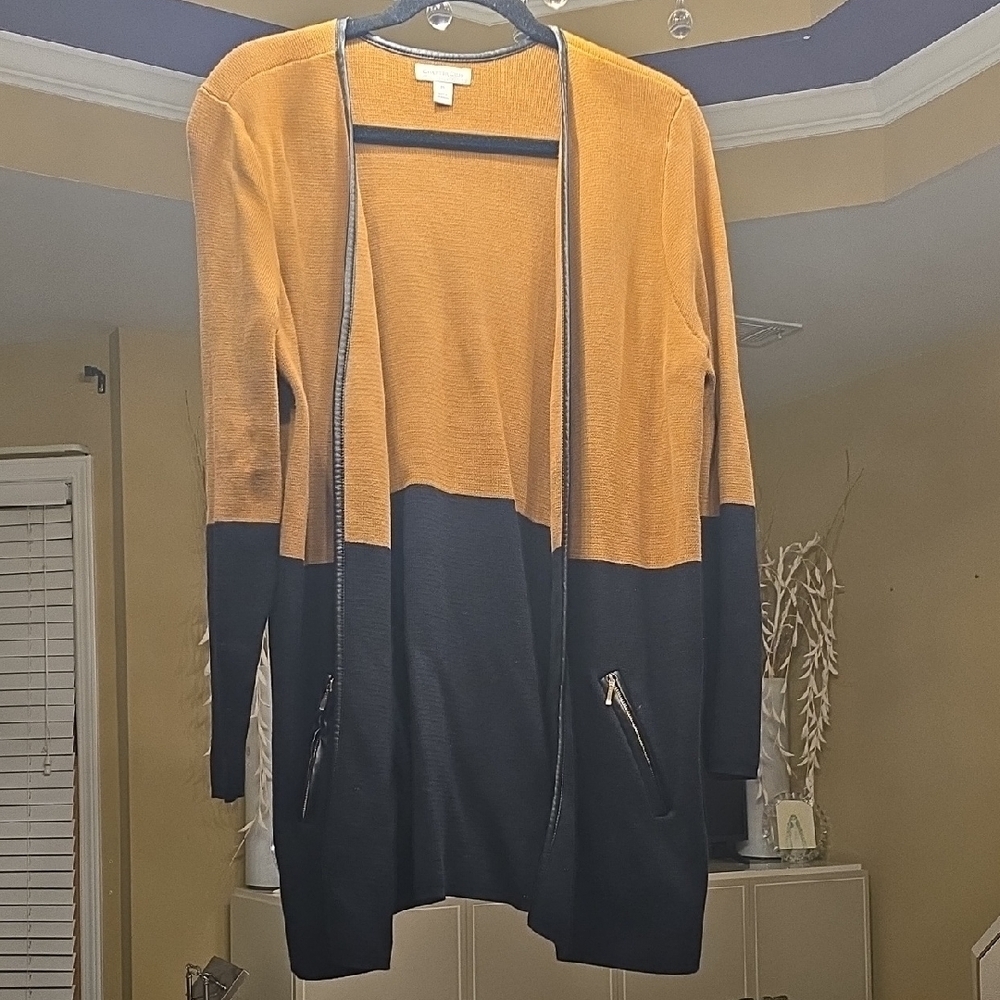 Charter Club Tan and Black Open Front Cardigan